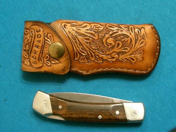 VINTAGE 1985 CUSTOM DAMASCUS SCHRADE LB5 MEXICAN ROSEWOOD FOLDING HUNTER POCKET KNIFE KNIVES SHEATH VINTAGE 1985 CUSTOM DAMASCUS SCHRADE LB5 MEXICAN ROSEWOOD FOLDING HUNTER POCKET KNIFE KNIVES SHEATH