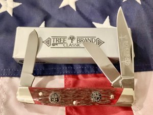 Boker Large Stockman w/ Red Bone Handles & 2 Boker Shields -NOS in Original Box
