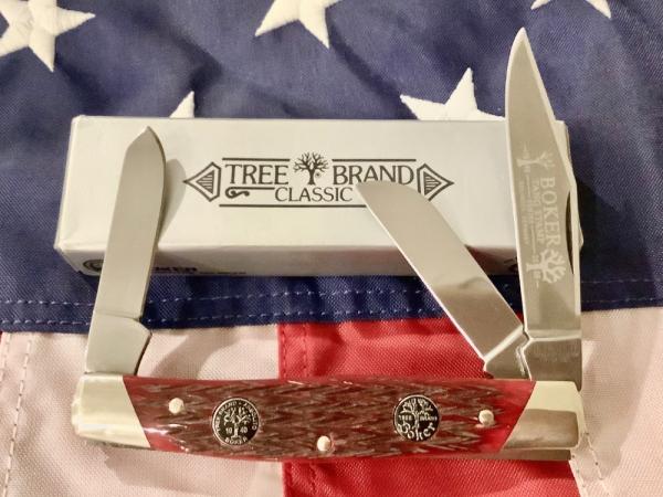 Boker Large Stockman w/ Red Bone Handles & 2 Boker Shields -NOS in Original Box Boker Large Stockman w/ Red Bone Handles & 2 Boker Shields -NOS in Original Box