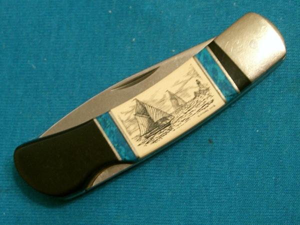 CAMILLUS USA SHIP MARINE SCRIMSHAW SANTA FE STONEWORKS USA LOCKBACK FOLDING POCKET KNIFE KNIVES CAMILLUS USA SHIP MARINE SCRIMSHAW SANTA FE STONEWORKS USA LOCKBACK FOLDING POCKET KNIFE KNIVES