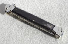 NOS A.G.A. CAMPOLIN 11" MALTESE BRAZILIAN HORN STILETTO NICKEL SILVER BOLSTERS,  LEATHER POUCH