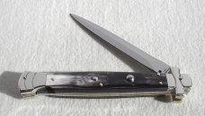 NOS A.G.A. CAMPOLIN 11" MALTESE BRAZILIAN HORN STILETTO NICKEL SILVER BOLSTERS,  LEATHER POUCH
