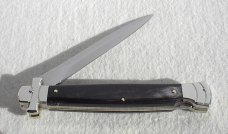 NOS A.G.A. CAMPOLIN 11" MALTESE BRAZILIAN HORN STILETTO NICKEL SILVER BOLSTERS,  LEATHER POUCH