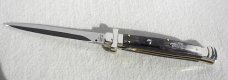NOS A.G.A. CAMPOLIN 11" MALTESE BRAZILIAN HORN STILETTO NICKEL SILVER BOLSTERS,  LEATHER POUCH
