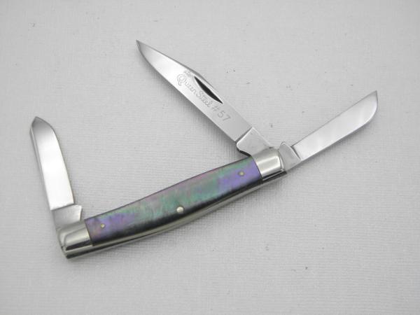 Queen Cutlery #57 Stockman in Rare Smoked Pearl: 3 1/4” closed, circa 1960s Queen Cutlery #57 Stockman in Rare Smoked Pearl: 3 1/4” closed, circa 1960s