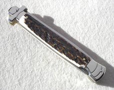 NOS A.G.A. CAMPOLIN 11" MALTESE GENUINE STAG STILETTO NICKEL SILVER BOLSTERS - LEATHER POUCH