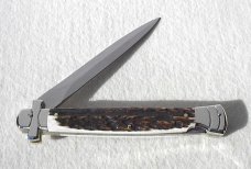 NOS A.G.A. CAMPOLIN 11" MALTESE GENUINE STAG STILETTO NICKEL SILVER BOLSTERS - LEATHER POUCH