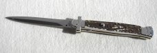 NOS A.G.A. CAMPOLIN 11" MALTESE GENUINE STAG STILETTO NICKEL SILVER BOLSTERS - LEATHER POUCH