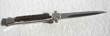 NOS A.G.A. CAMPOLIN 11" MALTESE GENUINE STAG STILETTO NICKEL SILVER BOLSTERS - LEATHER POUCH
