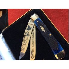 2020 CASE XX USA 5254 SS BLUE BONE HANDLE TRAPPER COCKFIGHTER HAVE SINS WILL TRAVEL TIL DEATH DO US