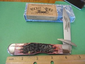 Case XX 2003 Cranberry Bone Silver Script Cheetah Pattern # 6111 1/2 L SS
