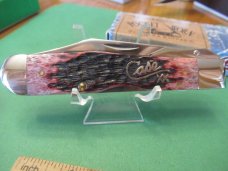 Case XX 2003 Cranberry Bone Silver Script Cheetah Pattern # 6111 1/2 L SS Case XX 2003 Cranberry Bone Silver Script Cheetah Pattern # 6111 1/2 L SS