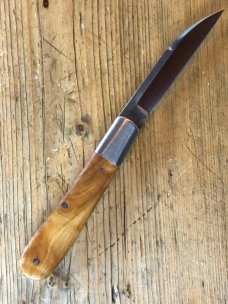 Kroo Custom Blades Swayback Knife with Wild Currant Root Burl Scales and Wharncliffe Blade Kroo Custom Blades Swayback Knife with Wild Currant Root Burl Scales and Wharncliffe Blade