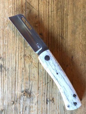 Kroo Custom Blades Chunky Frank Knife with Giraffe Bone Scales and Modified Sheepsfoot Blade
