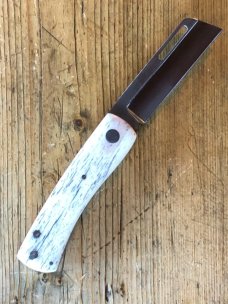 Kroo Custom Blades Chunky Frank Knife with Giraffe Bone Scales and Modified Sheepsfoot Blade Kroo Custom Blades Chunky Frank Knife with Giraffe Bone Scales and Modified Sheepsfoot Blade