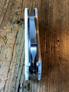 Kroo Custom Blades Chunky Frank Knife with Giraffe Bone Scales and Modified Sheepsfoot Blade Kroo Custom Blades Chunky Frank Knife with Giraffe Bone Scales and Modified Sheepsfoot Blade