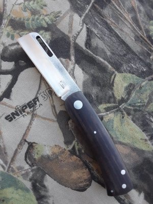 Kroo Custom Blades Chunky Frank knife with African Blackwood Scales and Modified Sheepsfoot Blade