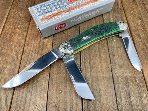 Case 3 Blade Sowbelly Bermuda Green Heart Ivy Bone with Scrolled Bolsters.