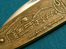 VINTAGE 1982 WORLDS FAIR PARKER CUT CO JAPAN BRONZE FOLDING POCKET KNIFE KNIVES VINTAGE 1982 WORLDS FAIR PARKER CUT CO JAPAN BRONZE FOLDING POCKET KNIFE KNIVES