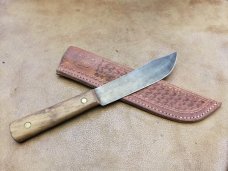 Vintage Queen 6" butcher knife with hand tooled sheath 