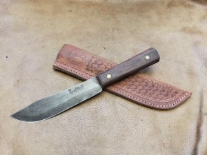 Vintage Queen 6" butcher knife with hand tooled sheath 