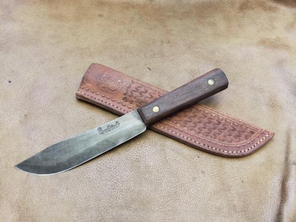Vintage Queen 6" butcher knife with hand tooled sheath 