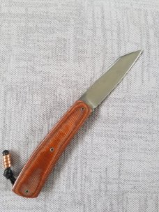 Vincenzo Balistreri Brown/copper Micarta Shadow Native 3.75" closed..Damasteel..Lanyard with bead Vincenzo Balistreri Brown/copper Micarta Shadow Native 3.75" closed..Damasteel..Lanyard with bead