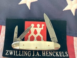 Antique Graef & Schmidt 3 Blade Pocket Knife w/ Antique Mother of Pearl Handles 