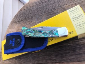 BUCK 110 CUSTOM LEROY REMER PAUA/ABALONE FOLDING HUNTER