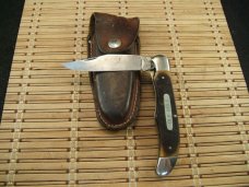 SCHRADE-WALDEN N.Y. U.S.A. OLD TIMER 125OT MUSTANG HIGH CARBON STEEL VINT. LINER LOCK KNIFE & SHEATH