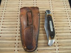 SCHRADE-WALDEN N.Y. U.S.A. OLD TIMER 125OT MUSTANG HIGH CARBON STEEL VINT. LINER LOCK KNIFE & SHEATH