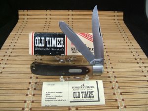 SCHRADE OLD TIMER  96OT BEARHEAD TRAPPER U.S.A. NIB  CARBON STEEL POCKET KNIFE  W/TWEEZERS &  SCRIBE