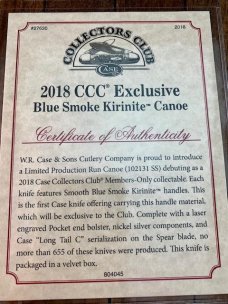 Case Canoe Blue Smoke Kirinite 1 of 655 CCC Exclusive Case Canoe Blue Smoke Kirinite 1 of 655 CCC Exclusive