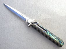 NEW A.G.A. CAMPOLIN 9" DOMINUS ABALONE MODIFIED BAYONET LEVER LOCK, NICKEL SILVER BOLSTERS - W/ BOX