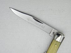 Queen Cutlery Co. #42 Small Serpentine in Amber handles: 2 5/8” closed; 1958 – 1960, Queen Cutlery Co. #42 Small Serpentine in Amber handles: 2 5/8” closed; 1958 – 1960,