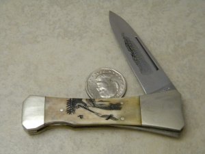 Parker Cut Co  Japan Scrimshaw Bone "Desperado" Lockback Dagger Knife 