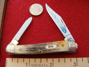 Case XX Baby Copperhead #52109X SSP "Blue Scroll"'Scrolled Bolsters Stag 2006