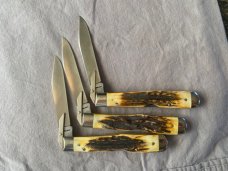 CASE XX 5111 1/2 BLUE SCROLL L SSP CHEETAH LOCKBACK 3 DOT (1977) SET OF 3 CASE XX 5111 1/2 BLUE SCROLL L SSP CHEETAH LOCKBACK 3 DOT (1977) SET OF 3
