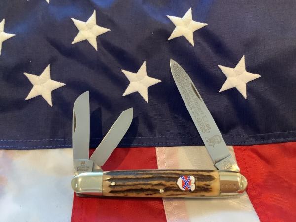 Vintage Kissing Crane  General  Robert E Lee Civil War Whittler w/ Great Stag Handles +CSA shield