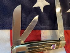 Vintage Kissing Crane  General  Robert E Lee Civil War Whittler w/ Great Stag Handles +CSA shield