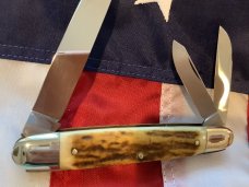 Vintage Kissing Crane  General  Robert E Lee Civil War Whittler w/ Great Stag Handles +CSA shield