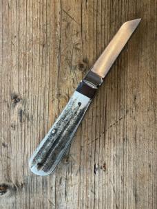 A Wright & Son Sheffield, England Small Lambsfoot Knife with Stag Scales 