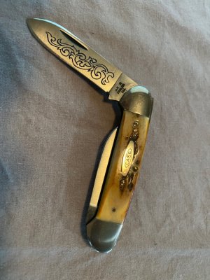 CASE XX 52131 SSP BLUE SCROLL CANOE KNIFE 3 DOT (1977) NEW OLD STOCK