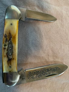 CASE XX 52131 SSP BLUE SCROLL CANOE KNIFE 3 DOT (1977) NEW OLD STOCK CASE XX 52131 SSP BLUE SCROLL CANOE KNIFE 3 DOT (1977) NEW OLD STOCK