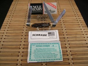 SCHRADE UNCLE HENRY 834UH RANCHER TRIPLE BLADE STOCKMAN FOLDING USED POCKET KNIFE WITH BOX & PAPERS