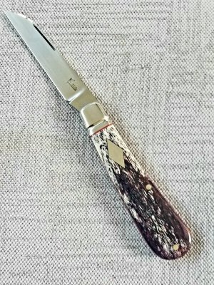 Kroo Burgundy Kudu Bone Lambsfoot,4" closed, Rwl34,white liners & spacers diamond shield.fileworked 