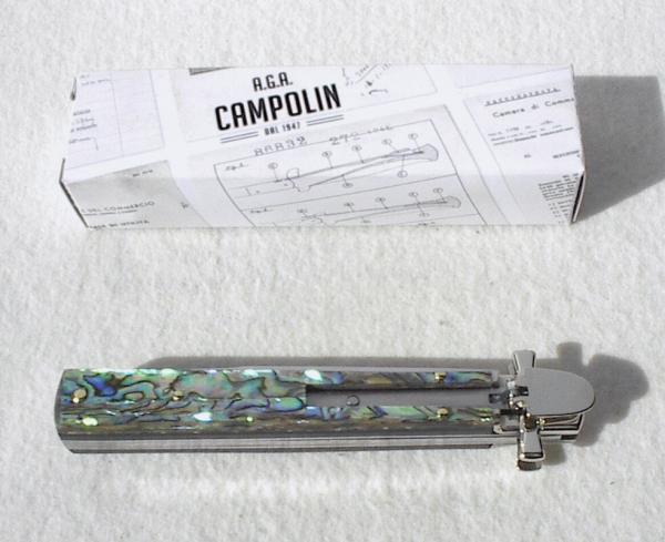 NEW A.G.A. CAMPOLIN 9" DOMINUS ABALONE MODIFIED BAYONET LEVER LOCK, NICKEL SILVER BOLSTERS - W/ BOX