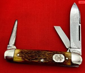 Vintage **RARE** CATTARAUGUS CUTLERY CO No. C2589 Whitt-L-Kraft Official Boy Scout Pocket Knife Stag