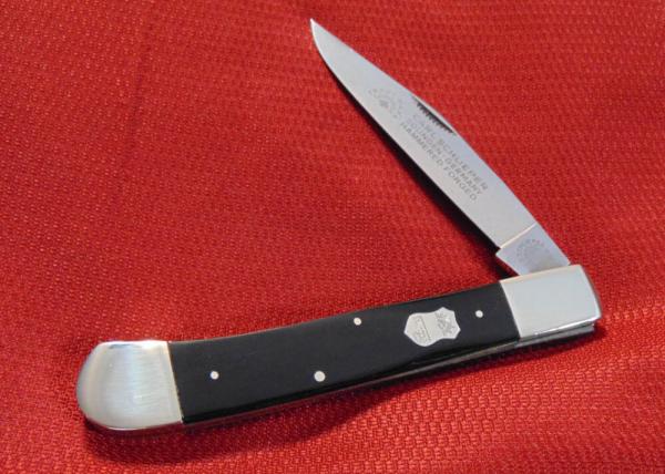 HUGE ONE BLADE TRAPPER KNIFE CARL SCHLIEPER GERMAN EYE BLACK CELLULOID HANDLES 1990'S HUGE ONE BLADE TRAPPER KNIFE CARL SCHLIEPER GERMAN EYE BLACK CELLULOID HANDLES 1990'S