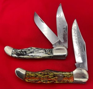 2 Knife Set Fight’n Rooster “Cock of the Walk” Folding Hunters 1st Gen 1978 Both #029 Serial Numbers